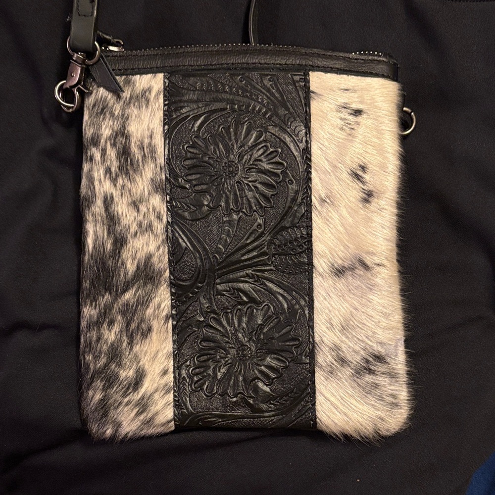 Black and White Patterned Women's Bag cowhide and leather